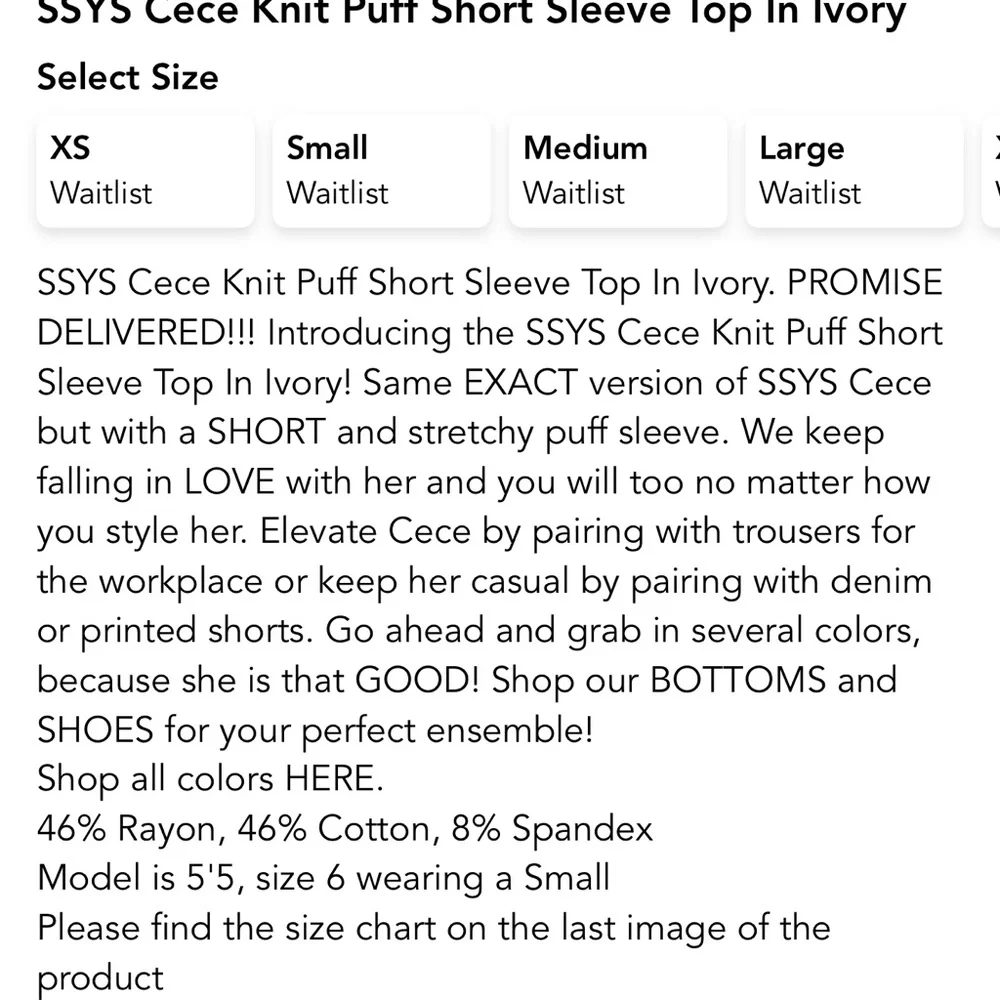 SSYS Cece Knit Puff Short Sleeve Top In Ivory OR Black - Picture 6 of 10